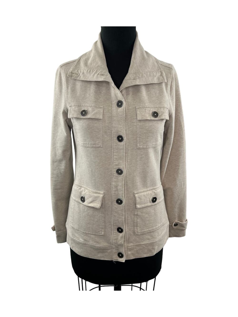 LUCY Active Beige Top Cotton Fleece Shacket Multi Pockets Collared Size Small S